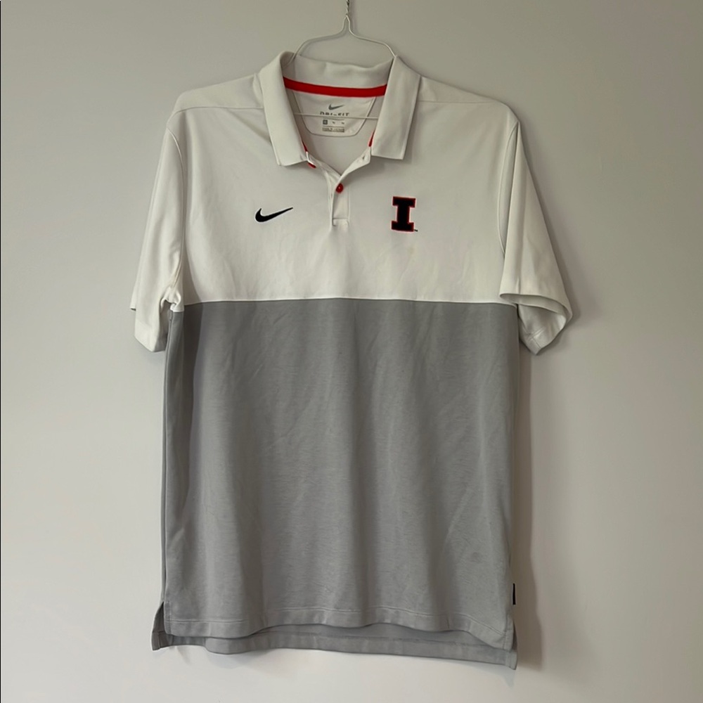 Nike Illini On Field White and Gray Polo Shirt Athletic Performance